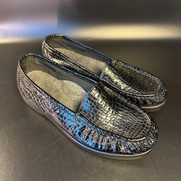 SAS Tripad Comfort Black Croc Embossed Leather Slip On Loafer Shoes Size‎ 7.5 - Picture 1 of 6